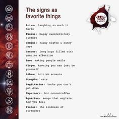 the signs as favorite things are shown in this graphic above it's caption