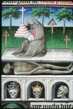 an image of a painting with animals and skulls on it's sides, in the style of medieval art