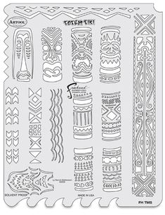 a drawing of different designs and shapes on a piece of paper with the words totem tiki written in black ink