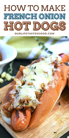 a hot dog on a cutting board with cheese