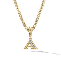 This piece features 18K yellow gold as its primary material and a diamond as its primary gemstone, making it a part of the Amulets collection. The total carat weight of this pendant is 0.012. A Initial, Diamond Collection, Amulets, Initial Pendant, David Yurman, Pave Diamonds, Jewelry Accessories, Initials, Diamonds