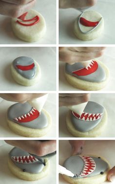 the process of making shark cookies is shown