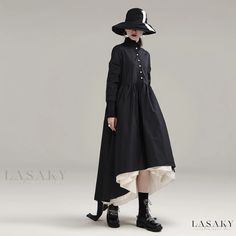 Lasaky - Black Ruffle Dress with Multiple Layers, Palace-style Stand Collar, and Single-Breasted Button Design Black Buttoned Midi Dress For Daywear, Black Midi Dress With Buttons For Daywear, Black Dresses With Button Cuffs For Spring, Puff Skirt, Puffy Dresses, Black Ruffle Dress, Puff Dress, Basic Skirt, Black Layers