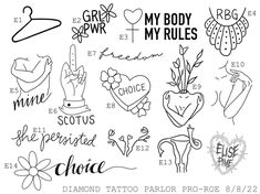 some tattoos that say i love you and the words above them are written in black ink