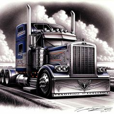 Road Drawing, Truck Tattoo, Tupac And Biggie, Motor Art, American Trucks, American Flag Wallpaper, Sports Car Wallpaper, Large Truck