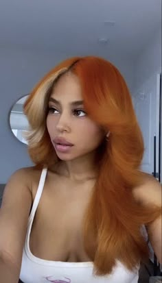 Blonde Hair With Orange Highlights, Light Ginger Hair Black Women, Ginger Hair With Blonde Highlights Black Women, Wig Essentials, Yellow Hair Color, Skunk Stripe, Bangs Ponytail, Cute Hair Colors