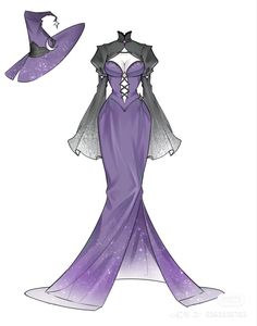 a drawing of a purple dress and hat