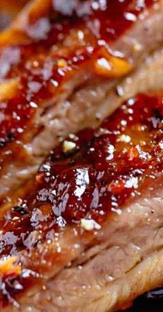 closeup of meat with ketchup on the side