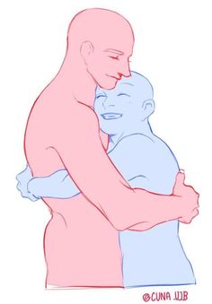 two people hugging each other with one holding the other's arm around his neck