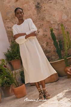 Our long linen Dress AMALIA - is the epitome of versatility and style. Wear it on hot summer days and feel the cool breeze, or layer it with a jacket for spring outings. Handmade from breathable linen. This dress is perfect for baby shower outfits, spring wedding guest attire and casual weekend days. The Linen Dress exudes boho style, aesthetic, minimal, elegant, and classy vibes, ideal for trendy outfits. Add our women's dress to your capsule wardrobe! Breezy Maxi Dress With Relaxed Fit, Chic Linen Midi Dress For Vacation, Spring Linen Maxi Dress For Brunch, Spring Maxi Linen Dress For Brunch, Spring Brunch Linen Maxi Dress, Chic Linen Dress For Brunch, Spring Linen Maxi Dress For Day Out, Spring Day Out Linen Maxi Dress, Elegant Linen Maxi Dress For Brunch