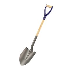 a shovel with a wooden handle on a white background