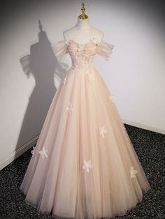 Formal Dresses Off Shoulder, Flower Prom Dress, Dresses Off Shoulder, Vintage Ball Gowns, Long Formal Dresses, Formal Prom Dresses Long, Off Shoulder Evening Dress, Tulle Material, Pink Party Dresses