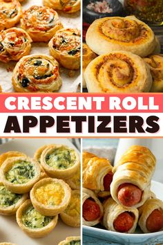 different types of appetizers with text overlay that says crescent roll appetizers