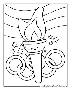 the olympic torch coloring page is shown in black and white, with stars around it