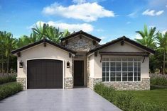 this is a computer rendering of a house for sale in the floridan style with stone and stucco accents