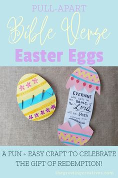 two paper eggs with the words bible verse easter eggs written on them, and an egg shaped