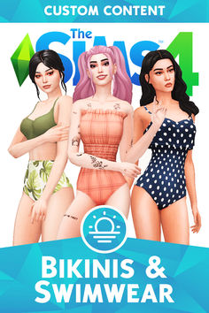 three women in swimsuits standing next to each other with the caption, the oasis bikinis and swimwear