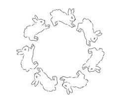 an animal circle drawn in black and white with the animals on it's side