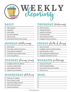 the weekly cleaning checklist is shown here