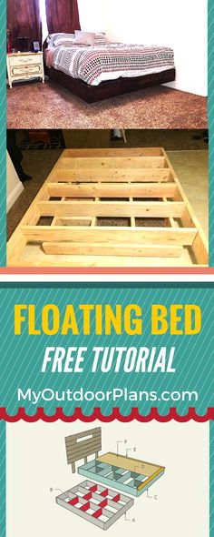 a bed frame that is made out of wood and has the words floating bed on it