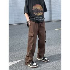 A PUEE Relaxed Fit Cargo Pants By ohvault.com 𝐎 Shop Quality Street Fashion & Streetwear | As Seen on TikTok, Pinterest & Instagram #mensfashion #style #outfitinspo #koreanfashion #streetwear #streetfashion #aesthetic #y2k Choco Brown Pants Outfit, Over Size Outfit Men, Men’s Street Wear Outfits, Brown Cargo Pants Outfit Men, Men’s Cargo Pants Outfit, Street Outfit Men, Men’s Pants, Street Wear Men Outfits, Brown Pants Outfit Men