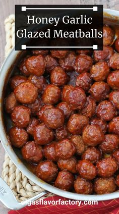 honey garlic glazed meatballs in a white bowl on top of a table