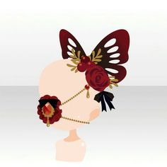 a woman's head is adorned with flowers and butterfly wings