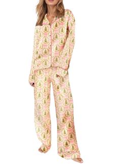 PRICES MAY VARY. ♥Material: Silk satin pajama set for women are made of high quality polyester. Breathable and skin-friendly. Soft and lightweight fabric provides you ultimate comfort. ♥Feature: Women Christmas satin pajama set, cute graphic print lounge set, long sleeve button down shirt top, wide leg pants, striped holiday sleepwear, 2 piece matching pj set, Christmas candy cane pajamas sets, bow silky loungewear. ♥Size: S, M, L, XL. Please refer to our size chart before your ording. ♥Occasion: Women loungewear set, suitable for home, leisure, nap time, sleeping, vacation, night out, pajama party, honeymoon, lounging activities, gift-giving traditions, or ordinary days. ♥Gifts: This luxury silk pajamas set can always be the first choice as a gift to girlfriend, mom, wife, sisters, daught Pajama Set For Women Cute Sleepwear, Joyspun Pajamas, Silk Christmas Pajamas, Trendy Pjs, Christmas Pajamas Party, Christmas Pajama Outfit, Dressing Gown Men, Couple Pyjamas, Cotton Nighty For Women