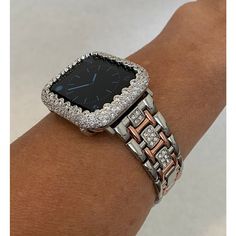 Apple Watch Band 38mm 40mm 42mm 44mm Women Silver Rose Gold and or Lab Diamond Bezel Iwatch Bling S6 sb1 Pretty Apple Watch, Apple Watch Jewelry, Apple Watch Band Women, Candy Watch, Mens Bling, Apple Watch Bands Women, Rose Gold Apple Watch, Gold Apple Watch, Ceramic Watch