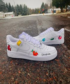 This iconic sneaker gets a fun upgrade with a custom Cartoon Character design. The Air Force 1 features a classic silhouette with a bold, eye-catching Cartoon Character pattern to make a statement. Enjoy the comfort of a lightweight midsole, padded collar, and rubber outsole. Make a style statement with this custom sneaker that is sure to stand out. Exactly as shown in the pictures. 📷 Brand New & Authentic. 💯 Hand Painted with attention to detail. 👨‍🎨 Waterproof and Flexible. ❤️ Unisex m Trendy White Custom Sneakers With Boost Midsole, Custom White Sneakers For Skateboarding With Speckled Midsole, White Fun Custom Sneakers With Round Toe, Fun White Custom Sneakers With Round Toe, Custom White Sneakers With Rubber Sole, Trendy Custom Sneakers With Speckled Midsole For Sports, Trendy Custom Low-top Sneakers With Gum Sole, Custom Low-top Skateboarding Sneakers, Trendy Custom Sneakers With White Sole For Sports