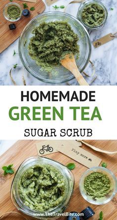 Green Tea Scrub Diy, Green Tea Body Scrub, Homemade Green Tea, Mint Sugar Scrub, Green Tea Scrub, Mint Sugar