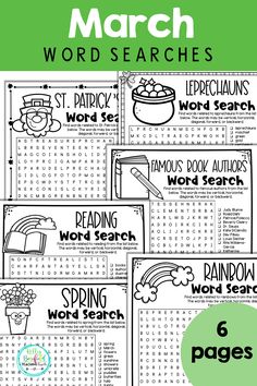 march word search worksheet with four pages