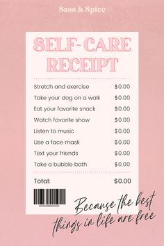 self care receipt Self Care Social Media Posts, Pink Self Care, Sunday Posts, Importance Of Self Care, Blogging Resources, Blogging Business, Busy Life, Blog Traffic, Educational Technology