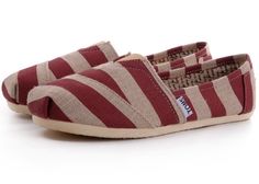 Womens Red Toms Vegan Shoes Toms Shoes Women, Couple Canvas, Cheap Toms Shoes, Toms Shoes Outlet, Basic Shoes, Toms Classic, Striped Shoes, Breaking In, Men's Toms