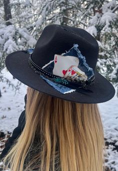 "\"We don't make hats, we create pieces of art\" - Amelle- Elevate your style and shop this unique piece of art ." Painting Hats, Decorated Hats, Boho Hats, Hat Burning, Card Playing, Hat Bar, Lainey Wilson, Hat Bands, Western Hat