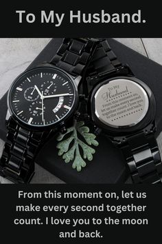 From this moment on, let us make every second together count. I love you to the moon and back. Engraved Watch, Personalized Watches, Watch Engraving, Bride And Groom Gifts, Engraved Design, Anniversary Gifts For Husband, Groomsmen Gift, Son Gift, Anniversary Gifts For Him