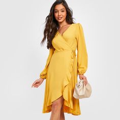 Boohoo Yellow Dress!!! Size: 12!! Nwt Never Worn, Nwt!! Feel Free To Reach Out With Any Questions Or Offers, Happy Shopping :) Boohoo Dresses, Size 12 Dress, Yellow Dress, Gold Yellow, Wrap Dress, Happy Shopping, Size 12, Yellow Gold, Womens Dresses