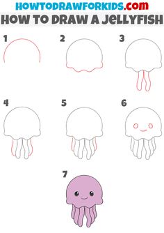 how to draw jellyfish step by step with pictures for kids and beginner drawing