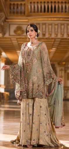 Embroidery Pearls, Sage Green Fabric, Net Shirt, Beautiful Bridal Dresses, Zardozi Work, Resham Work, Pakistani Fashion Party Wear