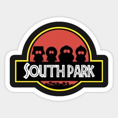 the south park logo is shown in black and red