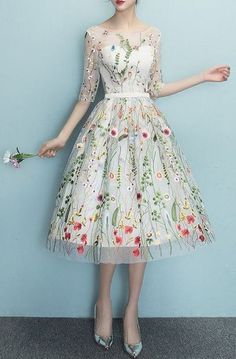 Dress With Flowers, Look Plus Size, Graduation Dresses, Evening Dresses Short, فستان سهرة, Short Homecoming Dress, Beauty Dress, Embroidery Dress, Chiffon Lace