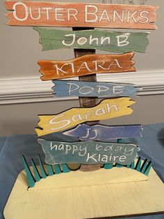 a wooden sign that says outer banks, john b kaka, port saban and happy birthday kate