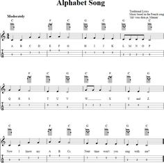 sheet music with the words alphabet song