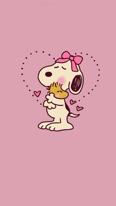 a cartoon dog with a heart on its nose kissing another dog's face in front of a pink background