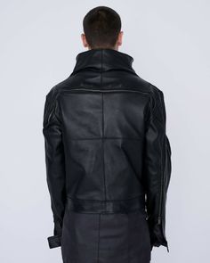 LUNAR LABORATORIES Men Leather JacketThis product is made from calf leather and can be used in all seasons.It will become a statement piece in your everyday wardrobe. The creative vision is centered around past work experience in the field of aerospace engineering, emphasizing clear lines, right angles, shapes or layers transposed from the dynamics of flying objects into ready-to-wear pieces with the desire to offer an own perspective on the future in fashion design.This product can be ordered in sizes S, M, L or XL. We will send it in 5 working days. We produce all the products in our workshop in Romania. We don't work with factories. Depending on your measurements, we can make small adjustments, tightening, shortening, but ask first so we can analyse.• we recommend washing by hand or in Modern Leather Jacket With Padded Collar For Streetwear, Techwear Leather Long Sleeve Outerwear, Techwear Long Sleeve Leather Outerwear, Modern Leather Outerwear For Streetwear, Leather Techwear Outerwear For Streetwear, Techwear Leather Jacket For Streetwear, Urban Leather Outerwear For Business, Modern Leather Jacket For Business, Modern Leather Jacket With Padded Collar For Business