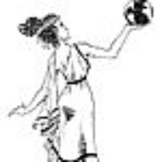 a black and white drawing of a woman holding an object in one hand while standing on a scooter