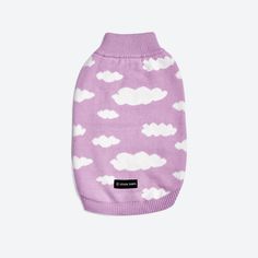 a pink sweater with white clouds on the front and back of it, which is also available for small dogs