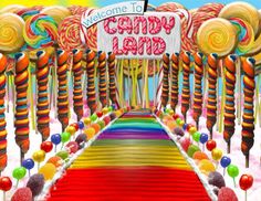 the entrance to candy land is decorated with lollipops