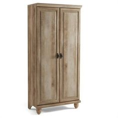 a tall wooden cabinet with two doors