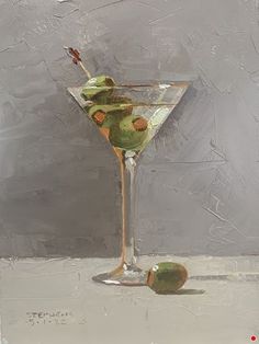 a painting of a martini glass with an olive garnish